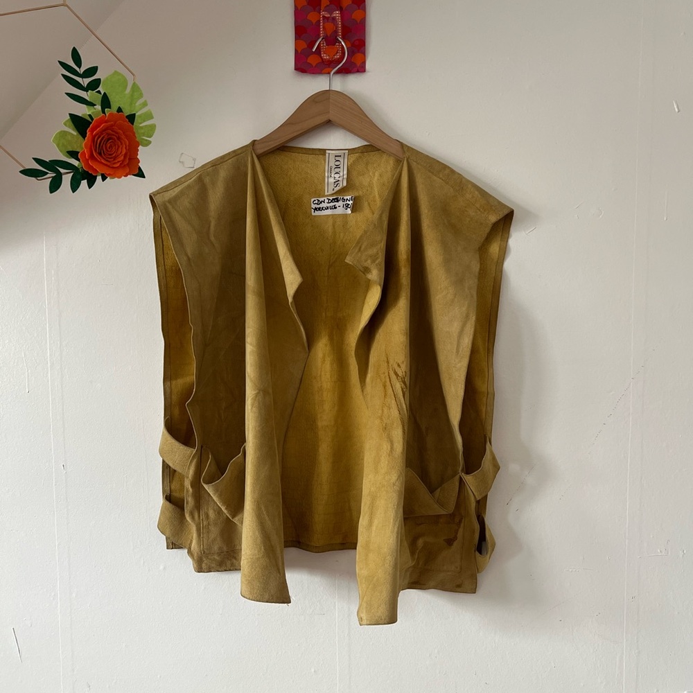 VTG MINT 80s Gold Suede Open Vest ladder cut open sides Nicholas K Free People